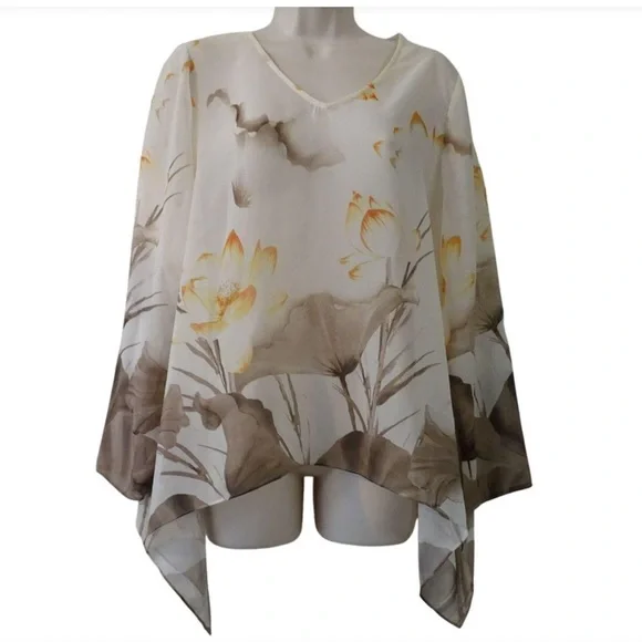 CHICOS PONCHO STYLE Sheer Floral Abstract Print - Picture 3 of 13